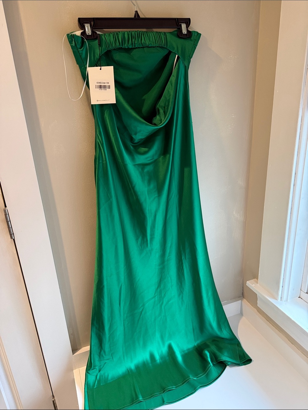 Hello Molly Emerald Green Satin Strapless Maxi Gown - Picture 2 of 3